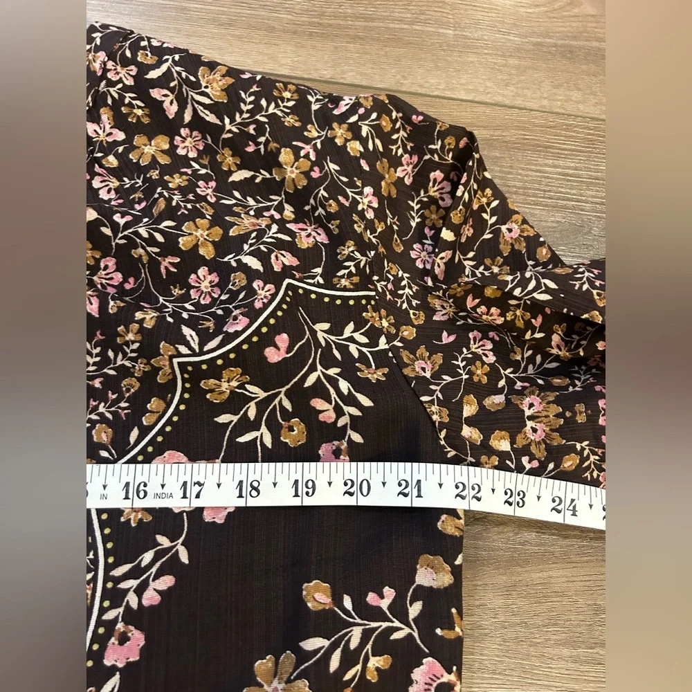 LOFT Black Floral Long-Sleeve Blouse